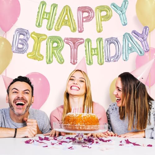 TONIFUL 16 Inch Colorful Mylar Foil Birthday Balloons Banner Happy Birthday Balloon Letters for Adults & Girls Boys Kids Birthday Decorations Party Supplies（Different Color） - color: Crystal Jelly