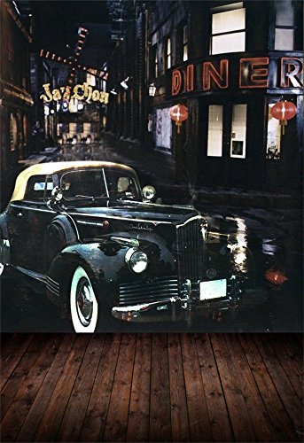 AOFOTO 3x5ft Vintage Street Corner Background City Nightscape Retro Car Photography Backdrop Nostalgia Lane Urban Buildings Alley Restaurant Photo Studio Props Portrait Vinyl Wallpaper - size: 3x5ft