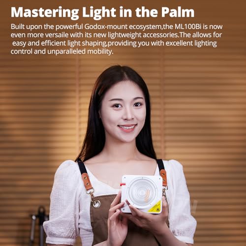 Godox ML100Bi 120W Bi-Color LED Video Light with 60cm Softbox Kit, CRI97+ & TLCI98+ 34300 Lux APP Control, 2800K-6500K, USB-C, 11 FX Effects for YouTube Filming, Live Streaming, Photography