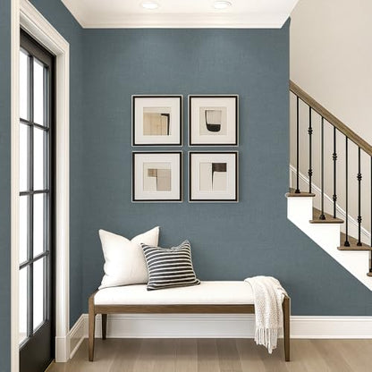 Peel and Stick Grasscloth Wallpaper Texture Navy Blue Faux Linen Contact Paper Self Adhesive Removable Vinyl Wall Paper for Bedroom Cabinets Shelf Liners Waterproof Easy Clean 17.3 x 1200 Inch - color: Navy Blue, size: 17.3" x 1200"