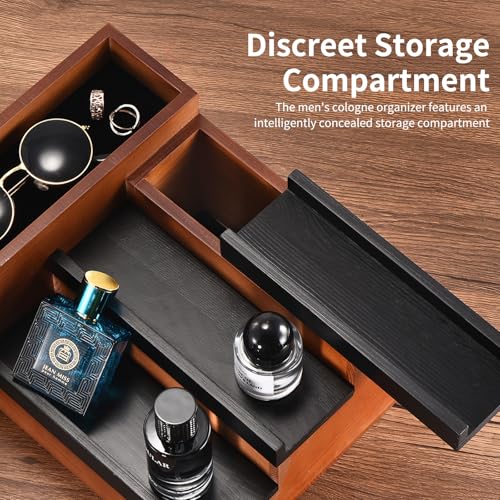 Perfume Stand Organizer for Men, 3 Tier Perfume Display Shelf with Velvet Lining Drawer and Hidden Compartment (Walnut Black - 2 Drawer) - style: 2 drawer - BlackWalnut