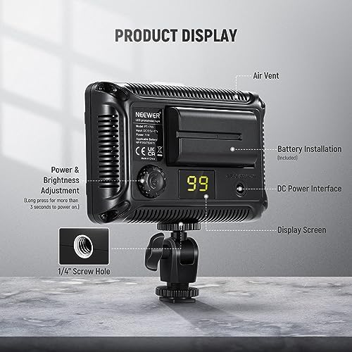 NEEWER Dimmable 176 LED Video Light Lighting Kit: 176 LED Panel 3200-5600K, 2 Pieces Rechargeable Li-ion Battery, USB Charger and Portable Durable Case for Canon, Nikon, Pentax, Sony DSLR Cameras