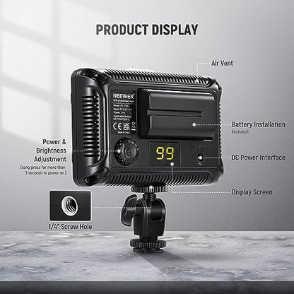 NEEWER Dimmable 176 LED Video Light Lighting Kit: 176 LED Panel 3200-5600K, 2 Pieces Rechargeable Li-ion Battery, USB Charger and Portable Durable Case for Canon, Nikon, Pentax, Sony DSLR Cameras
