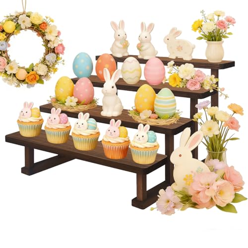 WEWLINE 4 Tier Wooden Display Riser Stand, Cupcake Stand, Display Shelf, Tabletop Spice Rack for Party, Kitchen, Perfume, Fragrance, Vendors event