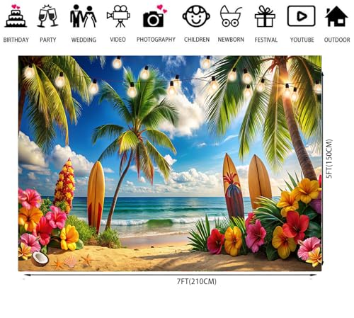 7x5ft Tropical Summer Beach Party Backdrops Hawaiian Luau Party Blue Sky Sea Background for Birthday Baby Shower Wedding Party Decorations 334