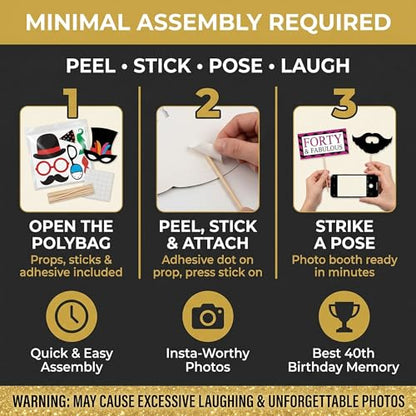 40th Birthday Photo Booth Props - 40 Pieces - Funny Birthday Party Supplies for Him or Her - Photo Booth Decorations, Favors and Gifts