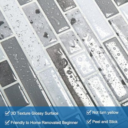 Yipscazo 10 Sheets Peel and Stick Backsplash for Kitchen Wall, 12''x12'' Waterproof Stick on Backsplash Smart Tiles for Bathroom,Removable Backsplash Wall Tiles in Gray White - color: Gray White