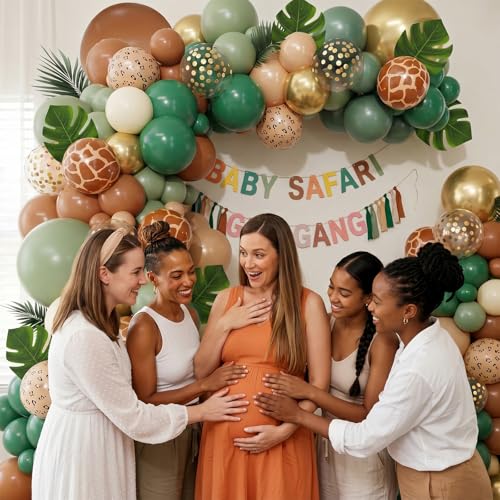 Sage Green Brown Balloons, 60 Packs 12 inch Olive Green Gold Safari Balloons with Animal Print Balloons for Wild One Jungle Baby Shower Boys Hunting Tropical Woodland Birthday Party - color: Green Brown Gold