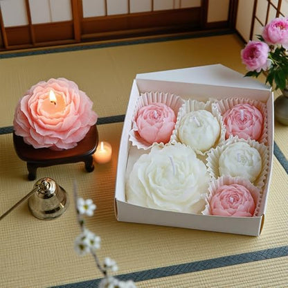 Peony-Shaped Scented Candles (6-Pack),Stylish Delicate Floral Fragrance Soy Wax Aroma Aesthetic Decorative Candle for Home,Wedding,Gifts,Photo Props