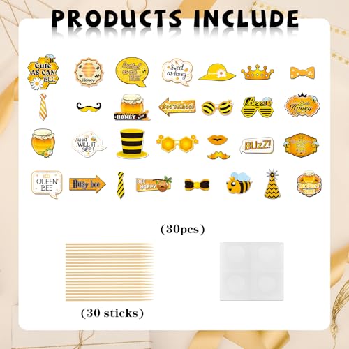 INNORU Bee Honey Photo Booth Props, Bumble Bee Baby Shower Photoshoot New Mom Wedding Party Photography Props Favor Centerpiece Sticks Decorations 30 PCS