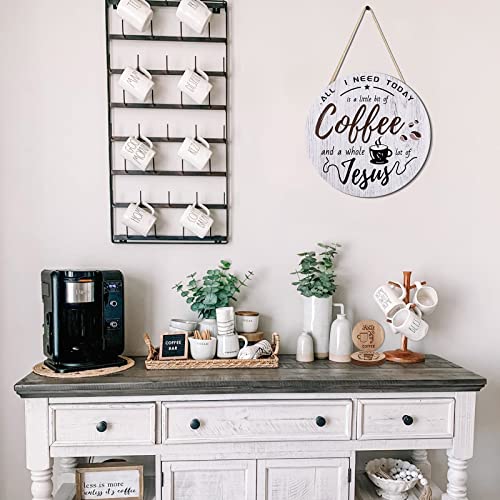 HMASYO Rustic Wood Coffee Bar Sign, 'A Little Coffee & Jesus', For Home, Office, Cafe, 12'' x 12'' - color: Coffee & Jesus-Rustic