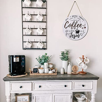 HMASYO Rustic Wood Coffee Bar Sign, 'A Little Coffee & Jesus', For Home, Office, Cafe, 12'' x 12'' - color: Coffee & Jesus-Rustic