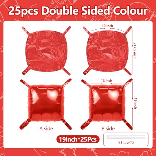 NISOCY 25PCS Red Square Foil Balloons Wall Backdrop Metallic Double Sided Red Christmas Balloon Tunnel Arch Kit for Christmas Birthday Baby Shower Valentine‘s Day Party Decoration - color: B01 - Red, size: 25PCS