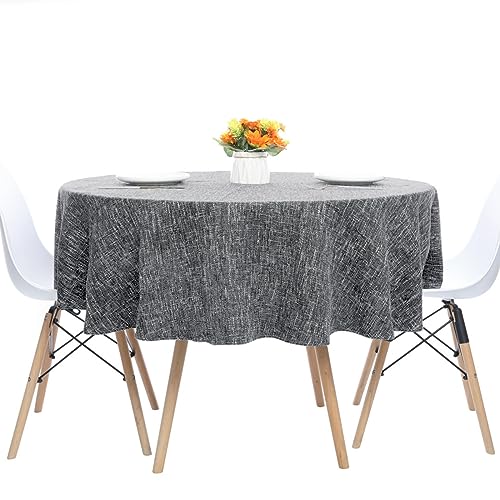 Linen Textured Round Tablecloth Solid Color Cotton Linen Heavy Duty Fabric Water Resistant Table Cover for Dining, Farmhouse, Kitchen, Tabletop Decoration (78inch, Dark Gray) - color: Dark Gray, size: 78" (Round)