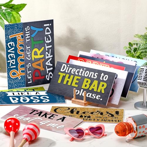 Beeveer 24 Designs Photo Booth Props for All Occasions Photo Booth Sign Decorations for Various Party Double Sided 11.02x5.51'' DIY Water Proof Selfie Signs PVC Multi Color Double Sided Printing Prop - color: Colorful, style: Regular