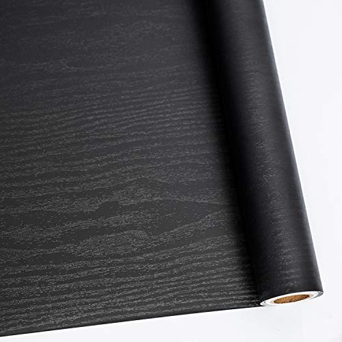 Abyssaly Peel and Stick Wallpaper Black Wood Contact Paper Decorative Self-Adhesive Film for Surfaces Easy to Clean Thickening Upgrade Increase Stomata and Reduces Bubble Generation 11.8 in X 78.7 in - color: Black, size: 11.8" x 78.7"