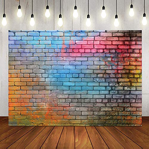 8x6ft Colorful Brick Wall Photo Backdrop Baby Birthday Wedding Party Photography Background Decor Studio Photo Booth A081… - size: 8x6ft