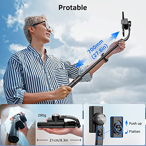 Smartphone Gimbal Stabilizer with Remote, Aluminum Extendable Selfie Stick Tripod, 360° Automatic Rotation, Auto Balance for Live Video Recording, Vlogging, YouTube Compatible with iPhone and Android