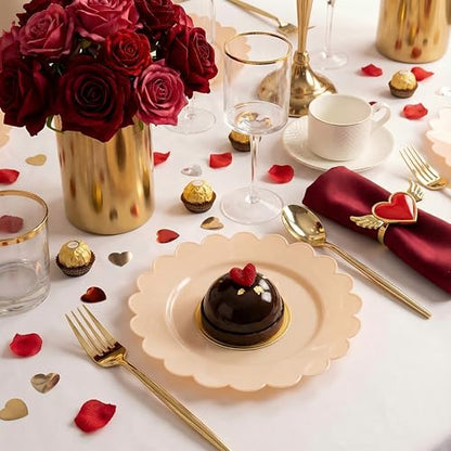 SUT 72-Count Pink Plastic Plates Disposable 7.5 Inch - Scalloped Edge Dessert Plates for Valentine’s Day, Parties, Birthdays, Weddings | Lightweight & Durable Disposable Dinnerware (72 Pack) - color: Pink, size: 7.5 Inch