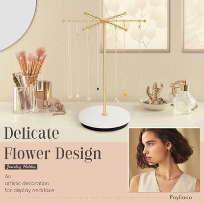 Poyilooo Necklace Holder Jewelry Stand, Rotating Necklace Holder Organizer with 48 Hooks for Necklace Earring Keychains Bracelet Display Stand, Metal Necklace Tree Stand -Women Gifts (Gold) - color: Gold