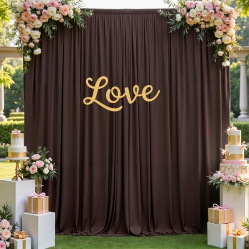10×12ft Wrinkle Free Brown Backdrop Curtain for Wedding Parties, 2 Panels 5×12ft Long Soft Silky Polyester Backdrop Drapes Coffe Photo Back Drop Curtains for Bear Party Photography Background Cloth - color: Brown, size: 12ft Long_2 Panels