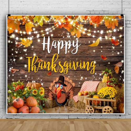 Thanksgiving Backdrop 10x8ft Fall Happy Thanksgiving Photography Background Party Decorations Banner Wooden Board Turkey Pumpkin Backdrop Family Photo Shoot Props - color: Multi, size: 10x8ft