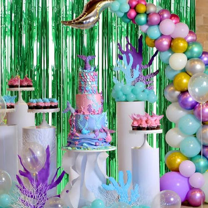 Valentines Day 4 Pack 3.3 * 8.3 ft Foil Curtain Metallic Tinsel Fringe Curtains Photo Booth Props Backdrop for Birthday Wedding Engagement Baby Shower Christmas Holiday Celebration Partyl,Green - color: Green, size: 4 Pack