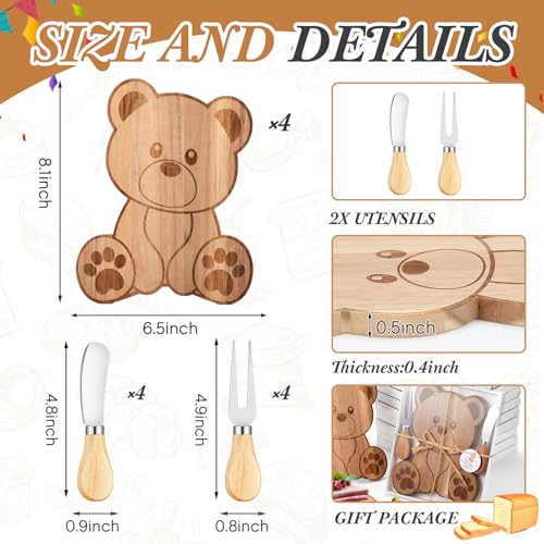 Ziliny 4 Set Baby Shower Prizes Bear Shaped Cheese Board with Cheese Knives and Forks Baby Shower Party Favors Gift Box for Wedding Bridal Birthday Gender Reveal Favor (Acacia Color) - color: Acacia Color