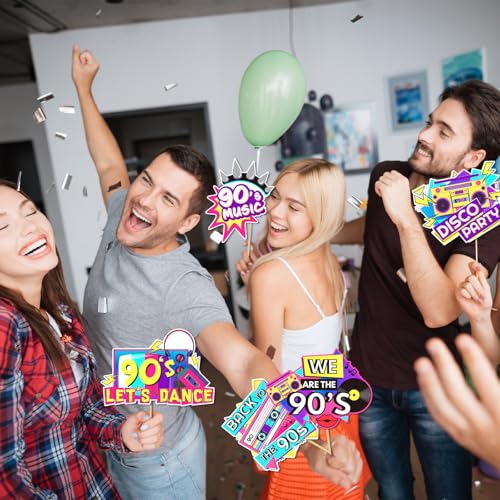 90's Photo Booth Props, 27Pcs 90s Theme Party Decorations, Disco Music Hip Hop Photo Booth Props for 1990s Party Decorations