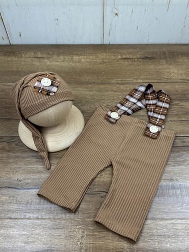 Newborn Baby Boy Suspender Pants Photo Outfits Gentleman Photography Outfit Girl - color: Coffee2