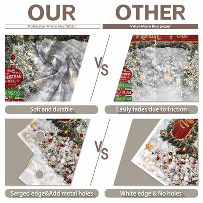 Fabric 8x6ft Merry Christmas Winter Bokeh Photography Backdrop North Pole Forest Snow Xmas Tree Background Santa Party Decoration Holiday Photo Banner Props - size: 8'x6'