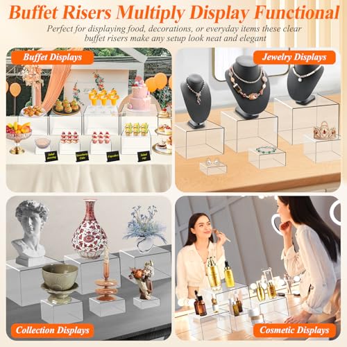 8 Pcs Clear Acrylic Buffet Risers with Mini Sign and Maker,Buffet Risers and Stands Clear Food Display Risers for Buffet Table Party Catering Dessert Cupcake Collectibles (8" 7" 6" 5" 5" 4" 4" 3") - color: Size: 8" 7" 6" 5" 5" 4" 4" 3"