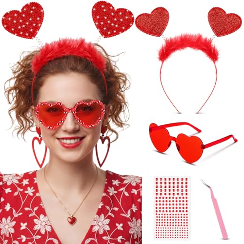 Janinka Valentines Day Heart Headband Sunglasses Set Valentines Photo Prop Galentines Party Favor Accessories for Women - style: Feather Heart