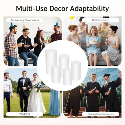 5PCS Round Pedestal Stands, White Iron Table Display Pillars, Wedding Party Art Decor Display Column for Patios, Corridors and Entrances (20-35.5in Round) - size: 20-35.5in Round