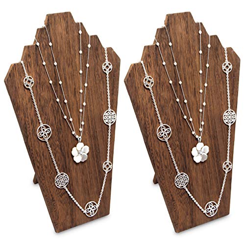 Ikee Design 2 Pcs Lightweight Wooden Necklace Display Bust Easel Jewelry Display for Shows, Necklace Stand, Brown Color, 8.3 W x 4.3 D x 13 H in - color: Brown
