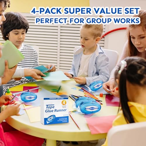 Tmol 4 Pack Scrapbook Tape, 26 Ft x 0.31 in Double Sided Tape Roller, Permanent Adhesive Tape Dispenser Runner, Photo-Safe Glue Tape Roller for Scrapbooking, Crafts and Arts Projects, Smooth & Clean - size: 4 pack
