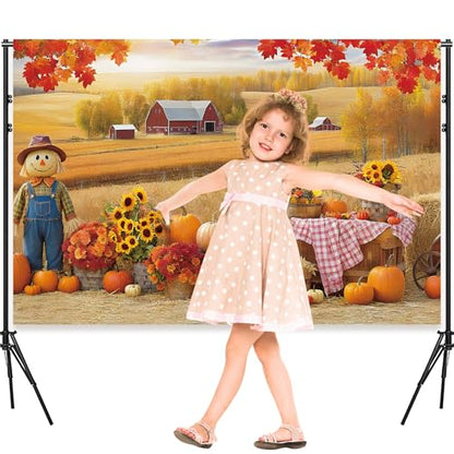 Fall Photography Backdrop 7x5ft, Autumn Maple Leaves Photo Background, Pumpkins Background for Thanksgiving Party, Farm Harvest Photo Booth Props - color: Autumn Backdrop-2, size: 7×5ft