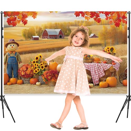 Fall Photography Backdrop 8x6ft, Autumn Maple Leaves Photo Background, Pumpkins Background for Thanksgiving Party, Farm Harvest Photo Booth Props - color: Autumn Backdrop-2, size: 8×6ft
