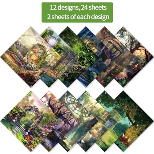 6x6" 160gsm cardstock Single Sided Scrapbooking 24 Papers Pad vintage decoupage scrapbook kit patterned paper junk journal supplies journaling supply scrap paper crafting.Fantasy Garden - color: 24sheets-Fantasy Garden