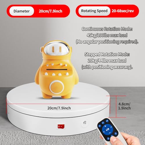 Remote Motorized Electric Turntable Rotating Display Stand Spinning Rotating Platform 360 Photography Turntable Motorized Spinning Platform for Photography,Display,3D Scaner - size: 7.9inch/White/100Lbs Load