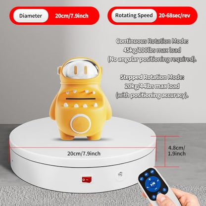 Remote Motorized Electric Turntable Rotating Display Stand Spinning Rotating Platform 360 Photography Turntable Motorized Spinning Platform for Photography,Display,3D Scaner - size: 7.9inch/White/100Lbs Load