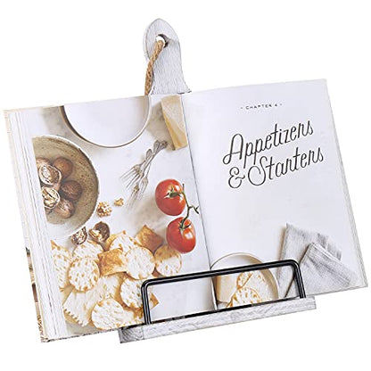 Soligt Cookbook Stand for Kitchen Counter Adjustable Recipe Book Holder Rustic Wood Cutting Board Style - White - color: White