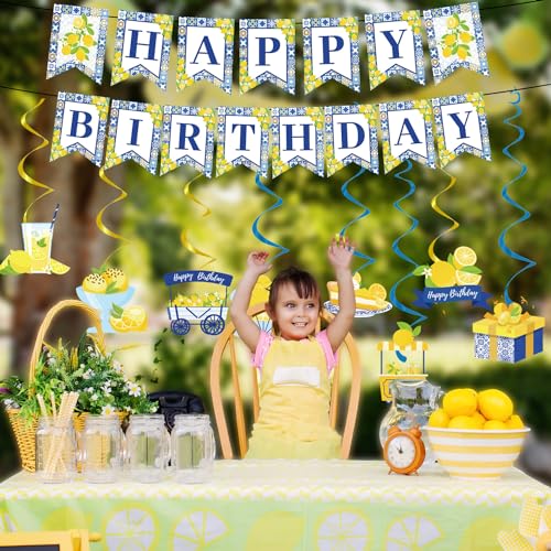 Lemon Birthday Banners - 10PCS Capri Swirls Decorations for Amalfi Coast Party Supplies - style: Lemon