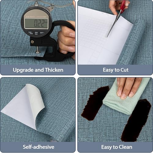 TANONE Blue Contact Paper Peel and Stick 15.8 in X 118 in, Grasscloth Wallpaper Self Adhesive Removable Wallpaper, Fabric Linen Thickened Wall Paper Decorative for Wall Cabinets Drawers Kitchen - color: Blue, size: 15.8" x 118"