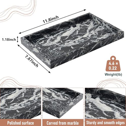 Marble Bathroom Tray,Pure Natural Vanity Tray,Marble Tray for Kitchen Counter Non-Ceramic/Non-Resin,Stone Trays 12 x 8 inch - color: Black White