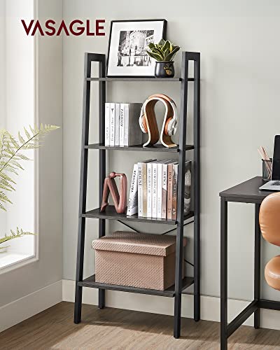 VASAGLE Ladder Shelf, 4-Tier Bookshelf, Storage Rack, Bookcase with Steel Frame, for Living Room, Home Office, Kitchen, Bedroom, Industrial Style, Charcoal Gray and Ink Black ULLS044B04 - color: Charcoal Gray + Ink Black, size: 4 Tiers (22"W)