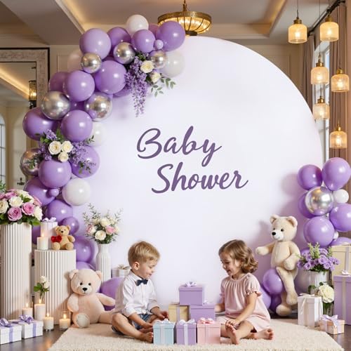 gogoparti 7.2 FT Pure White Round Backdrop Cover, Polyester Material, Wrinkle Free, Stretchy Circle Arch for Party, Wedding, Birthday, Baby Shower Photography - color: White, size: 7.2 Ft