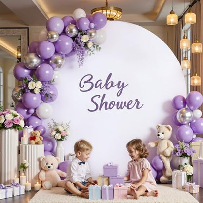 gogoparti 7.2 FT Pure White Round Backdrop Cover, Polyester Material, Wrinkle Free, Stretchy Circle Arch for Party, Wedding, Birthday, Baby Shower Photography - color: White, size: 7.2 Ft