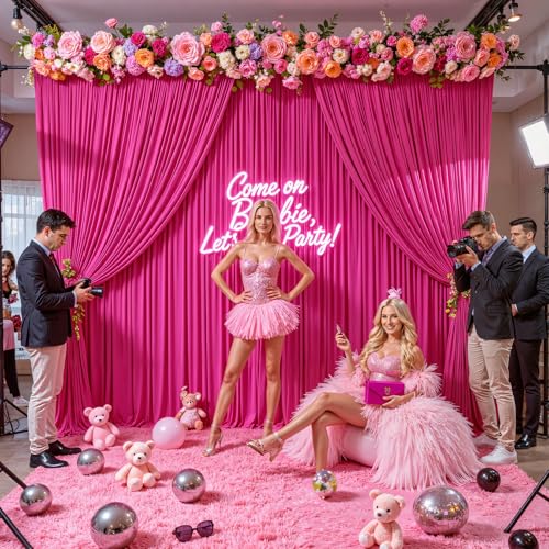 10ft x 8ft Photo Backdrop Curtains Hot Pink Wrinkle-Free Polyester Fabric Backdrop Drapes for Wedding Baby Shower Birthday Valentines Day Photography Background Decoration - color: Hot Pink, size: 5'(W) x 8'(H), 2 Panels