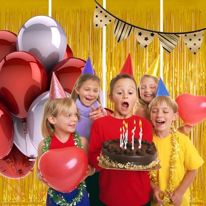 Valentines Day 4 Pack 3.3 * 8.3 ft Foil Curtain Metallic Tinsel Fringe Curtains Photo Booth Props Backdrop for Birthday Wedding Engagement Baby Shower Christmas Holiday Celebration Partyl,Gold - color: Gold, size: 4 Pack
